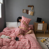 HKM-456083 Washed Cotton Check Duvet Cover for 1.8m Bed