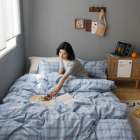 HKM-456083 Washed Cotton Check Duvet Cover for 1.8m Bed
