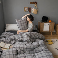 HKM-456083 Washed Cotton Check Duvet Cover for 1.8m Bed