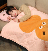 HKM-456211 Cookie Biscuit Plush Pillow and Blanket Set – Soft Polyester Fiber Cushion in Light Brown, Dark Brown, and Pink