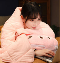 HKM-456211 Cookie Biscuit Plush Pillow and Blanket Set – Soft Polyester Fiber Cushion in Light Brown, Dark Brown, and Pink