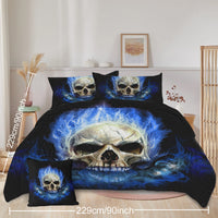 HKM-456403 3D Skeleton Printed 4-Piece Comforter Set with Shams and Cushion Cover, Black, Queen Size
