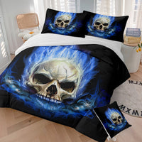 HKM-456403 3D Skeleton Printed 4-Piece Comforter Set with Shams and Cushion Cover, Black, Queen Size
