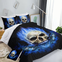 HKM-456403 3D Skeleton Printed 4-Piece Comforter Set with Shams and Cushion Cover, Black, Queen Size