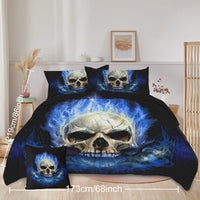 HKM-456403 3D Skeleton Printed 4-Piece Comforter Set with Shams and Cushion Cover, Black, Queen Size