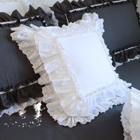 HKM-456467 Luxury Khaki Embroidery Cushion Cover with Ruffle Lace - Various Colors Available, Size 45x45cm to 65x65cm