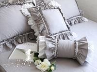 HKM-456467 Luxury Khaki Embroidery Cushion Cover with Ruffle Lace - Various Colors Available, Size 45x45cm to 65x65cm