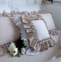 HKM-456467 Luxury Khaki Embroidery Cushion Cover with Ruffle Lace - Various Colors Available, Size 45x45cm to 65x65cm