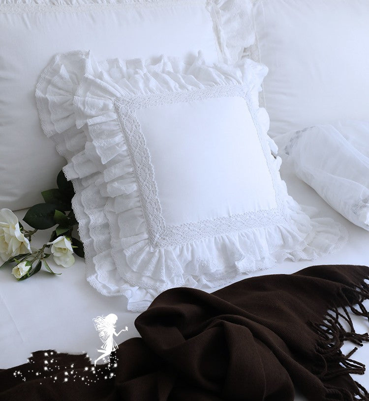 HKM-456467 Luxury Khaki Embroidery Cushion Cover with Ruffle Lace - Various Colors Available, Size 45x45cm to 65x65cm
