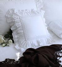 HKM-456467 Luxury Khaki Embroidery Cushion Cover with Ruffle Lace - Various Colors Available, Size 45x45cm to 65x65cm