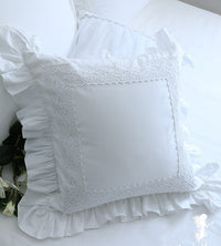 HKM-456467 Luxury Khaki Embroidery Cushion Cover with Ruffle Lace - Various Colors Available, Size 45x45cm to 65x65cm