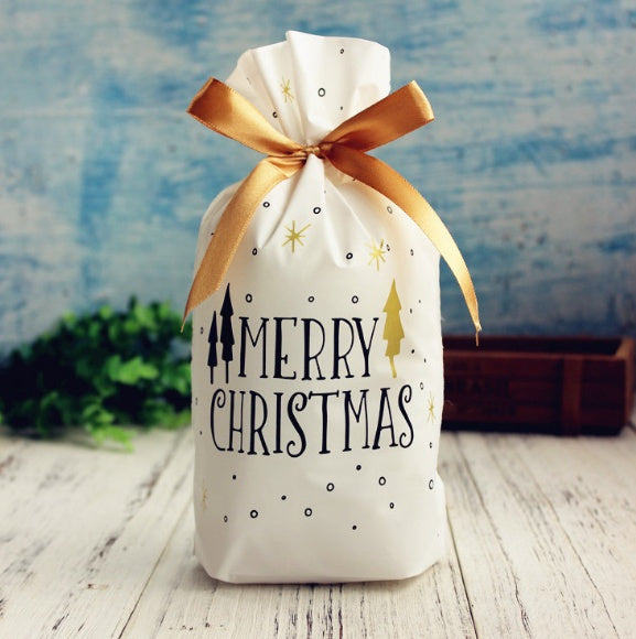 HKM-456531 Christmas Old Man Drawstring Bag - Festive Packaging for Holiday Gifts, 23.5cm Height x 14.8cm Width x 6cm Bottom Width, Set of 10