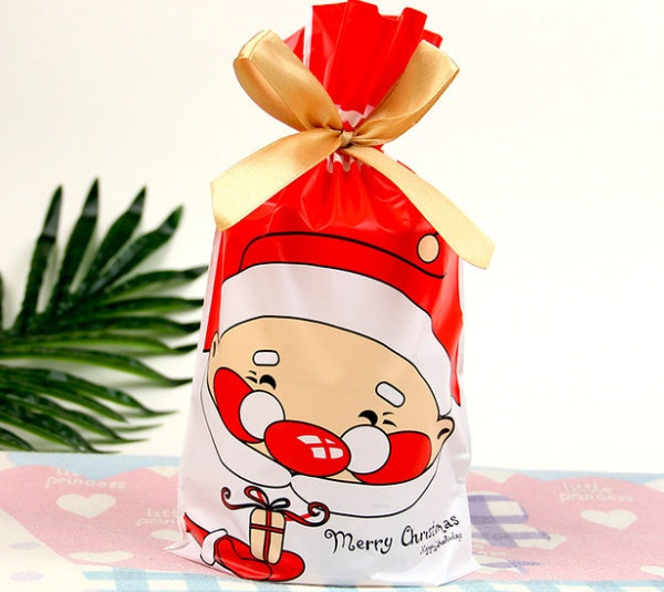 HKM-456531 Christmas Old Man Drawstring Bag - Festive Packaging for Holiday Gifts, 23.5cm Height x 14.8cm Width x 6cm Bottom Width, Set of 10