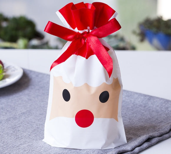 HKM-456531 Christmas Old Man Drawstring Bag - Festive Packaging for Holiday Gifts, 23.5cm Height x 14.8cm Width x 6cm Bottom Width, Set of 10