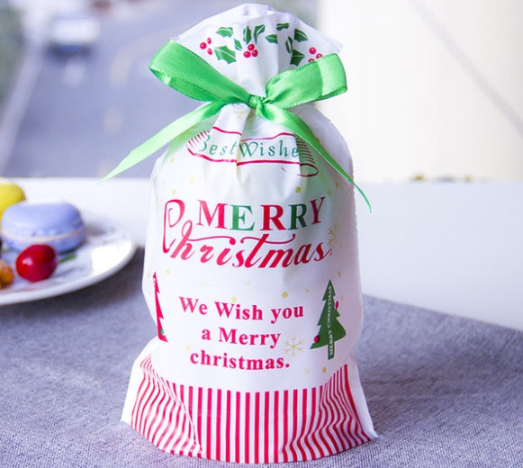 HKM-456531 Christmas Old Man Drawstring Bag - Festive Packaging for Holiday Gifts, 23.5cm Height x 14.8cm Width x 6cm Bottom Width, Set of 10