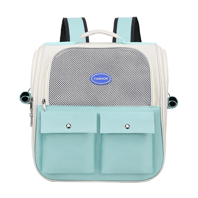 HKM-456595 Portable Breathable Pet Backpack - Milky White, Gray, Green, Blue, Pink - Medium Soft Oxford Material