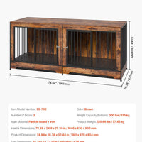 HKM-456915 Extra Large Wooden Dog Crate Furniture with Divider and Dual Doors for Two Dogs, Ideal for Medium to Large Breeds, Brown