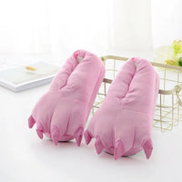 HKM-457235 Cozy Plush Dinosaur Claw Slippers for All Ages - Non-Slip Fuzzy Comfort