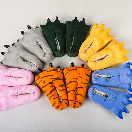 HKM-457235 Cozy Plush Dinosaur Claw Slippers for All Ages - Non-Slip Fuzzy Comfort
