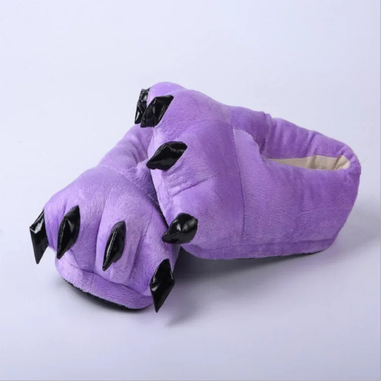 HKM-457235 Cozy Plush Dinosaur Claw Slippers for All Ages - Non-Slip Fuzzy Comfort