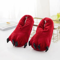 HKM-457235 Cozy Plush Dinosaur Claw Slippers for All Ages - Non-Slip Fuzzy Comfort