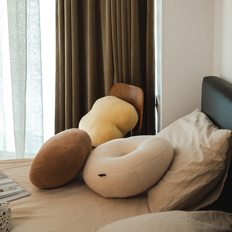 HKM-457299 Three-Dimensional Plush Pillow for Gentle Waist Support in Cream Cake and Beige Donut Colors