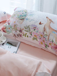 HKM-457555 Light Luxury Egyptian Long Staple Cotton Bed Set - Four Pieces, Pastoral Flower Print, Sizes for 1.5m to 2.0m Beds