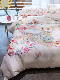 HKM-457555 Light Luxury Egyptian Long Staple Cotton Bed Set - Four Pieces, Pastoral Flower Print, Sizes for 1.5m to 2.0m Beds
