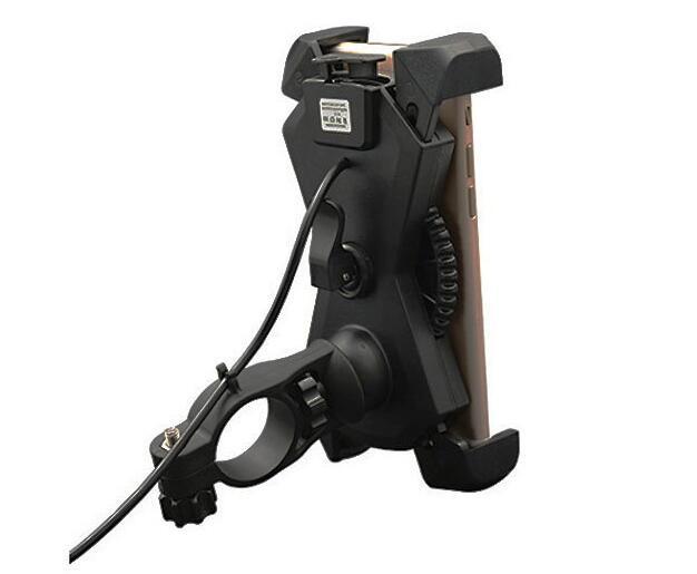 HKM-457619 Retractable Mobile Phone Holder with USB Car Charger for Motorcycles, Waterproof Design, Adjustable Fit 20-33mm