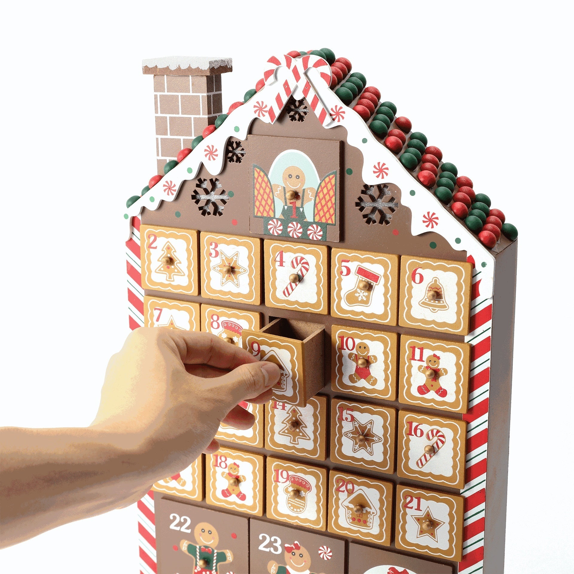 HKM-457683 24 Days Wooden Countdown Calendar for Christmas Decorations, Made of Density Plate, Size 26*5.5*40.5cm