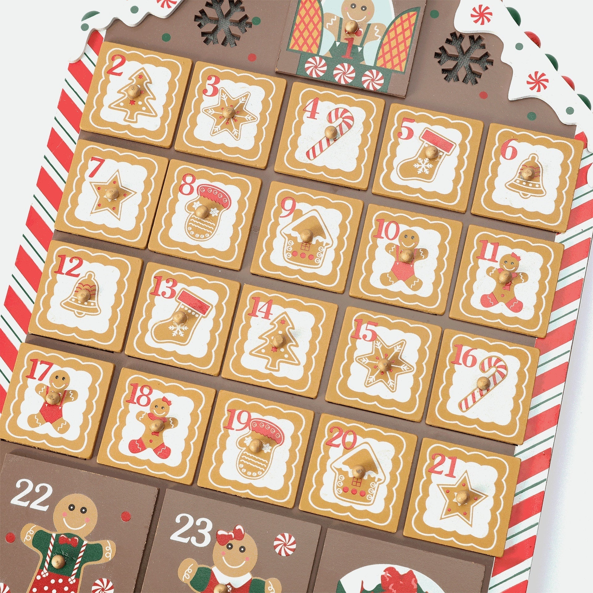 HKM-457683 24 Days Wooden Countdown Calendar for Christmas Decorations, Made of Density Plate, Size 26*5.5*40.5cm