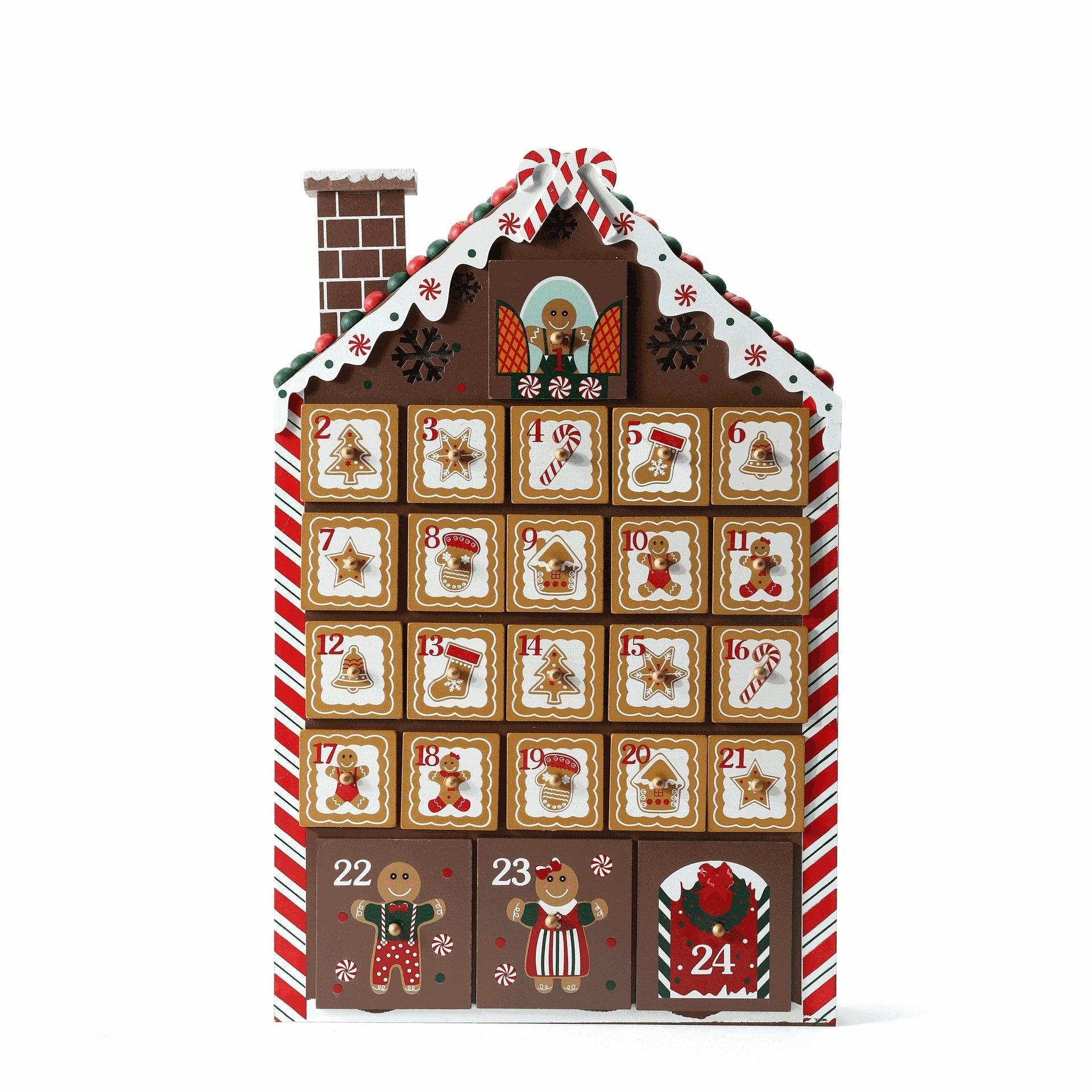 HKM-457683 24 Days Wooden Countdown Calendar for Christmas Decorations, Made of Density Plate, Size 26*5.5*40.5cm