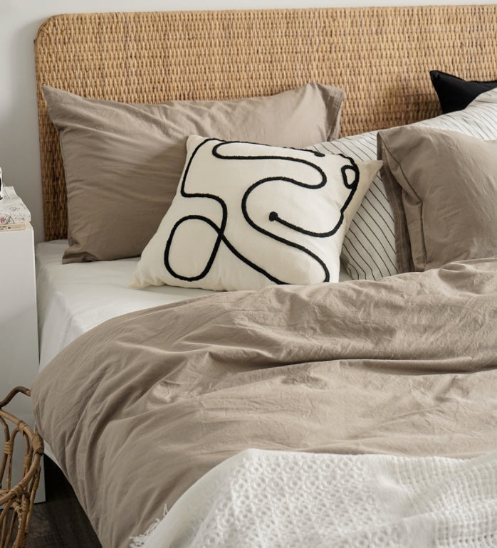 HKM-457683 Modern Geometric Pattern Cotton Pillowcase 45x45cm in Beige