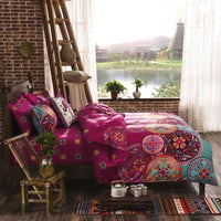 HKM-457875 Cotton Ethnic Style Bedding Set with Geometric Pattern - Three Quilt Covers in Various Sizes
