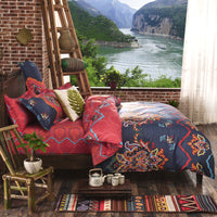 HKM-457875 Cotton Ethnic Style Bedding Set with Geometric Pattern - Three Quilt Covers in Various Sizes