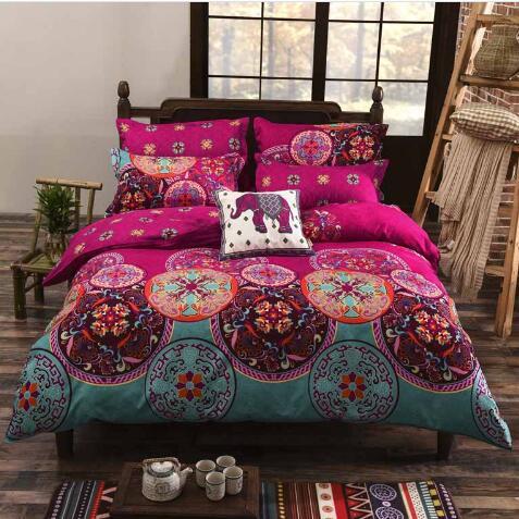 HKM-457875 Cotton Ethnic Style Bedding Set with Geometric Pattern - Three Quilt Covers in Various Sizes