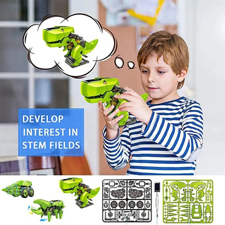 4-in-1 Dinosaur STEM Solar Robot Building Kit for Kids, Educational Coding and Engineering Toys, Fun Science Playset