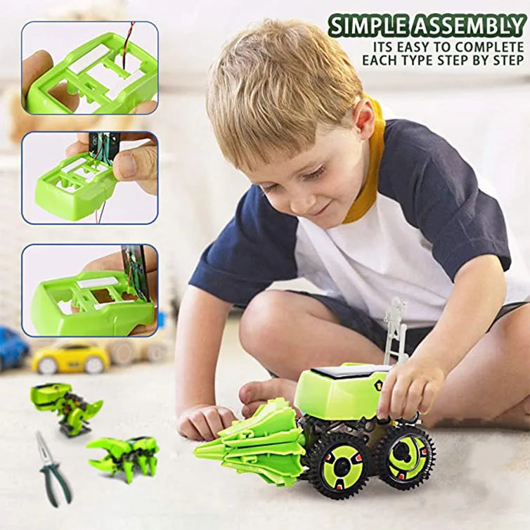 4-in-1 Dinosaur STEM Solar Robot Building Kit for Kids, Educational Coding and Engineering Toys, Fun Science Playset