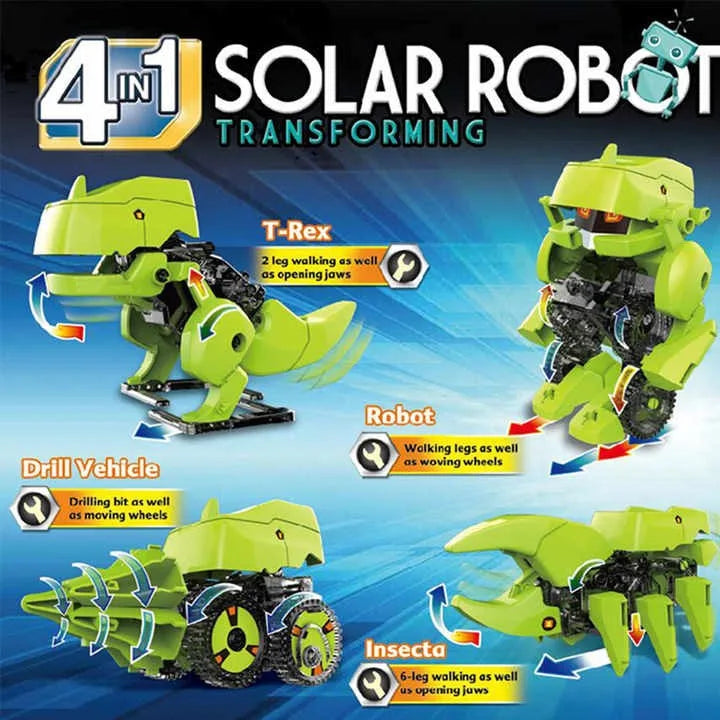 4-in-1 Dinosaur STEM Solar Robot Building Kit for Kids, Educational Coding and Engineering Toys, Fun Science Playset
