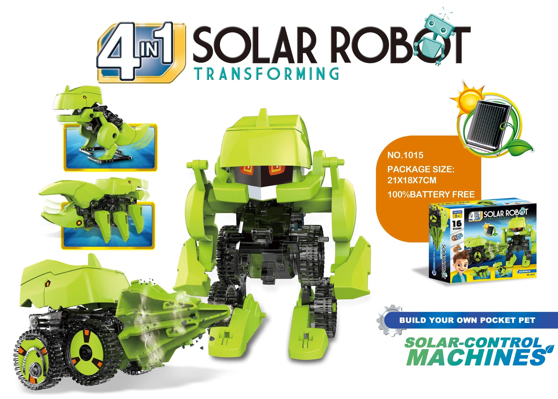 4-in-1 Dinosaur STEM Solar Robot Building Kit for Kids, Educational Coding and Engineering Toys, Fun Science Playset
