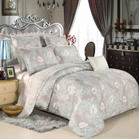 HKM-458323 Cotton Twill Bedding Set with Plant and Flower Design, Available for 1.5m, 1.8m, and 2.0m Beds