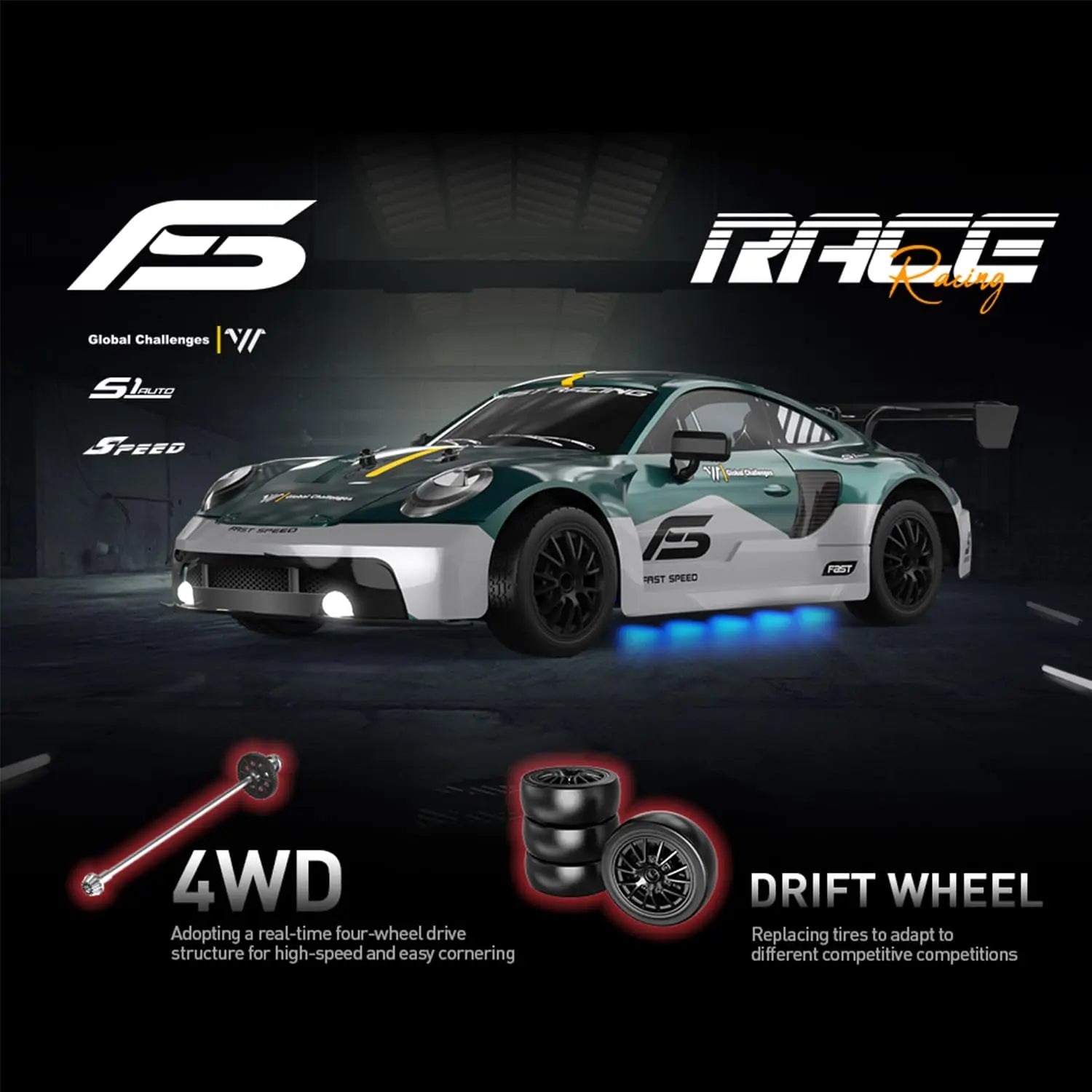 HKM-458515 1:16 RC Drift Car 4WD Electric, Ready-to-Go, 30+ KM/H Speed, Indoor-Outdoor Use