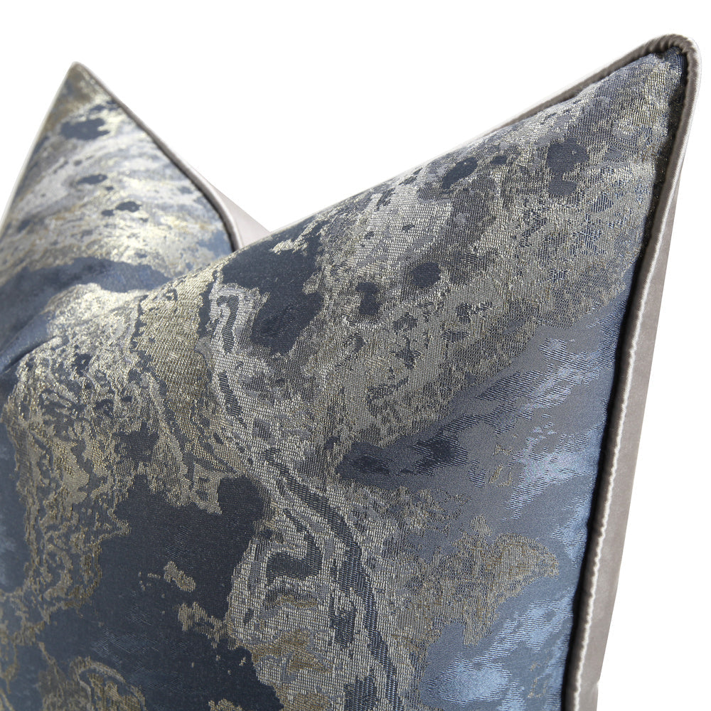HKM-458771 Chinese Landscape Ink Painting Cushion Pillow Cover - Blue Gray Jacquard - 45cm to 60cm Sizes Available