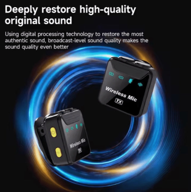 HKM-458899 Wireless Microphone System with Dual Transmitters, Noise Reduction, and LED Display Charging Case