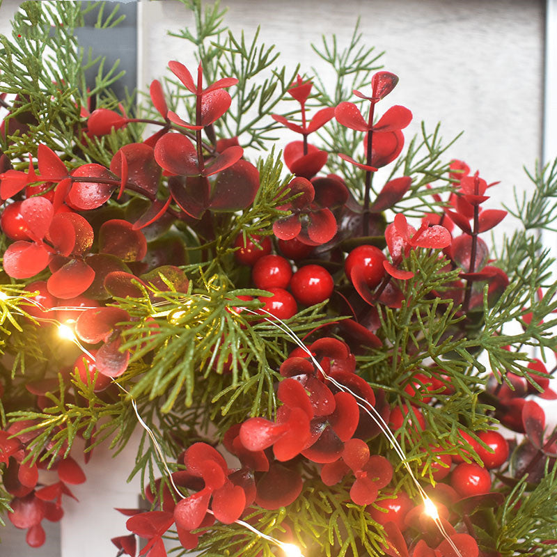 HKM-459155 LED Artificial Cherry Wreath for Red Door Wall Decoration - 45CM Eucalyptus Garland