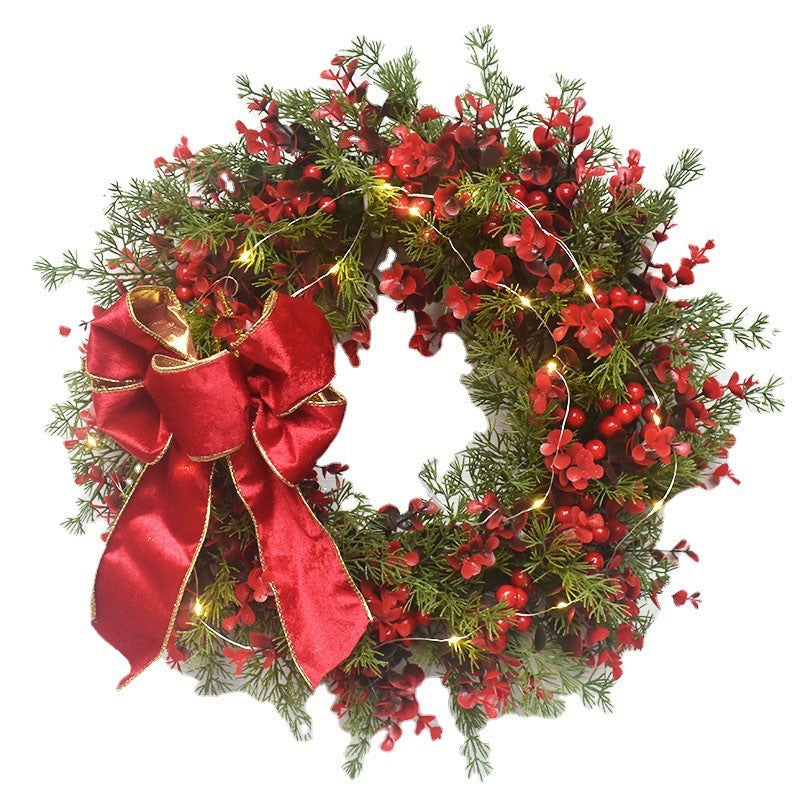 HKM-459155 LED Artificial Cherry Wreath for Red Door Wall Decoration - 45CM Eucalyptus Garland