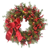 HKM-459155 LED Artificial Cherry Wreath for Red Door Wall Decoration - 45CM Eucalyptus Garland