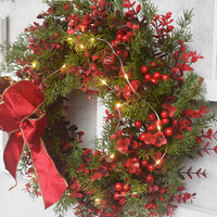 HKM-459155 LED Artificial Cherry Wreath for Red Door Wall Decoration - 45CM Eucalyptus Garland