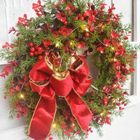 HKM-459155 LED Artificial Cherry Wreath for Red Door Wall Decoration - 45CM Eucalyptus Garland