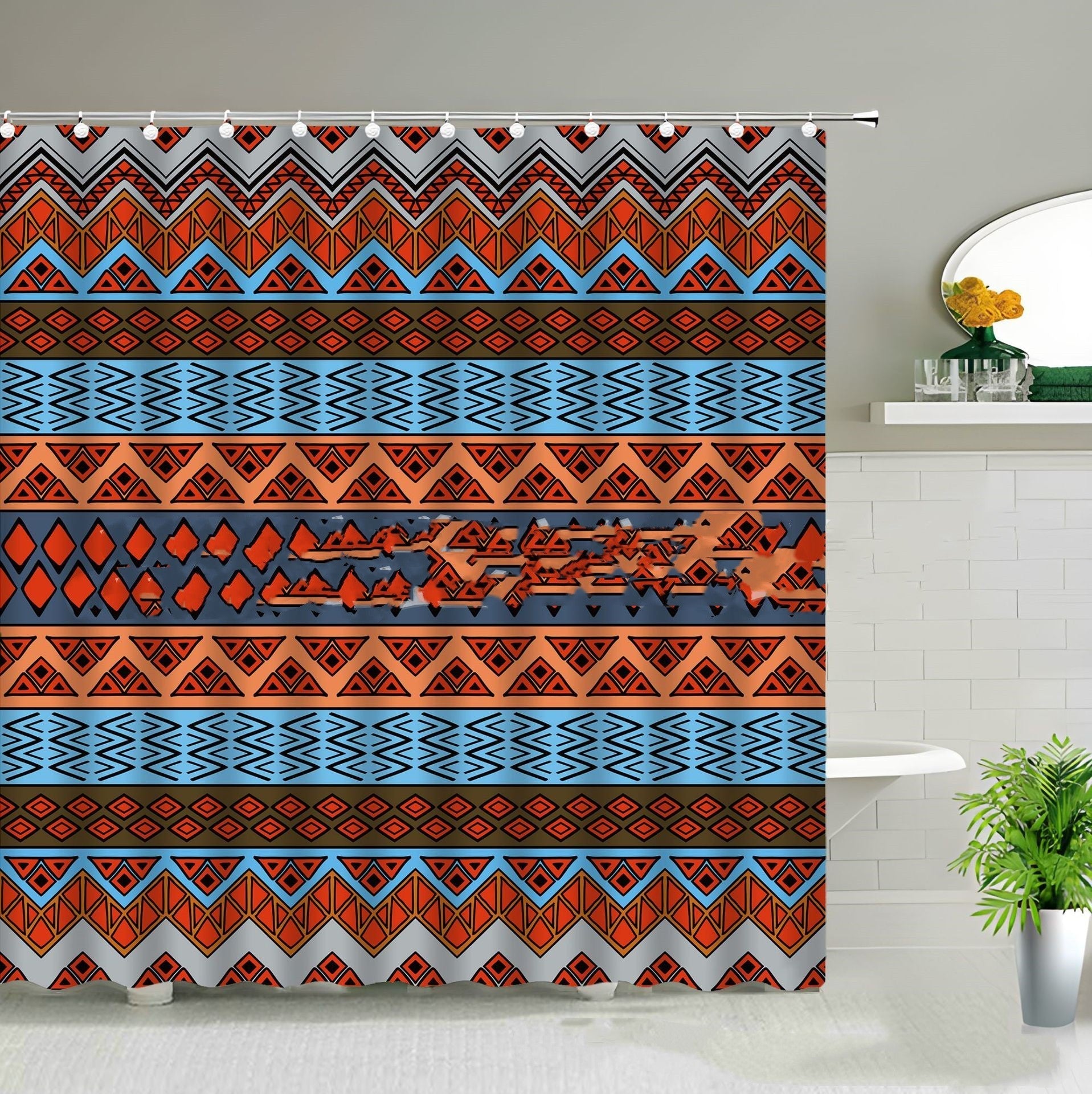 HKM-459539 Waterproof Indian Mandala Flower Print Polyester Shower Curtain